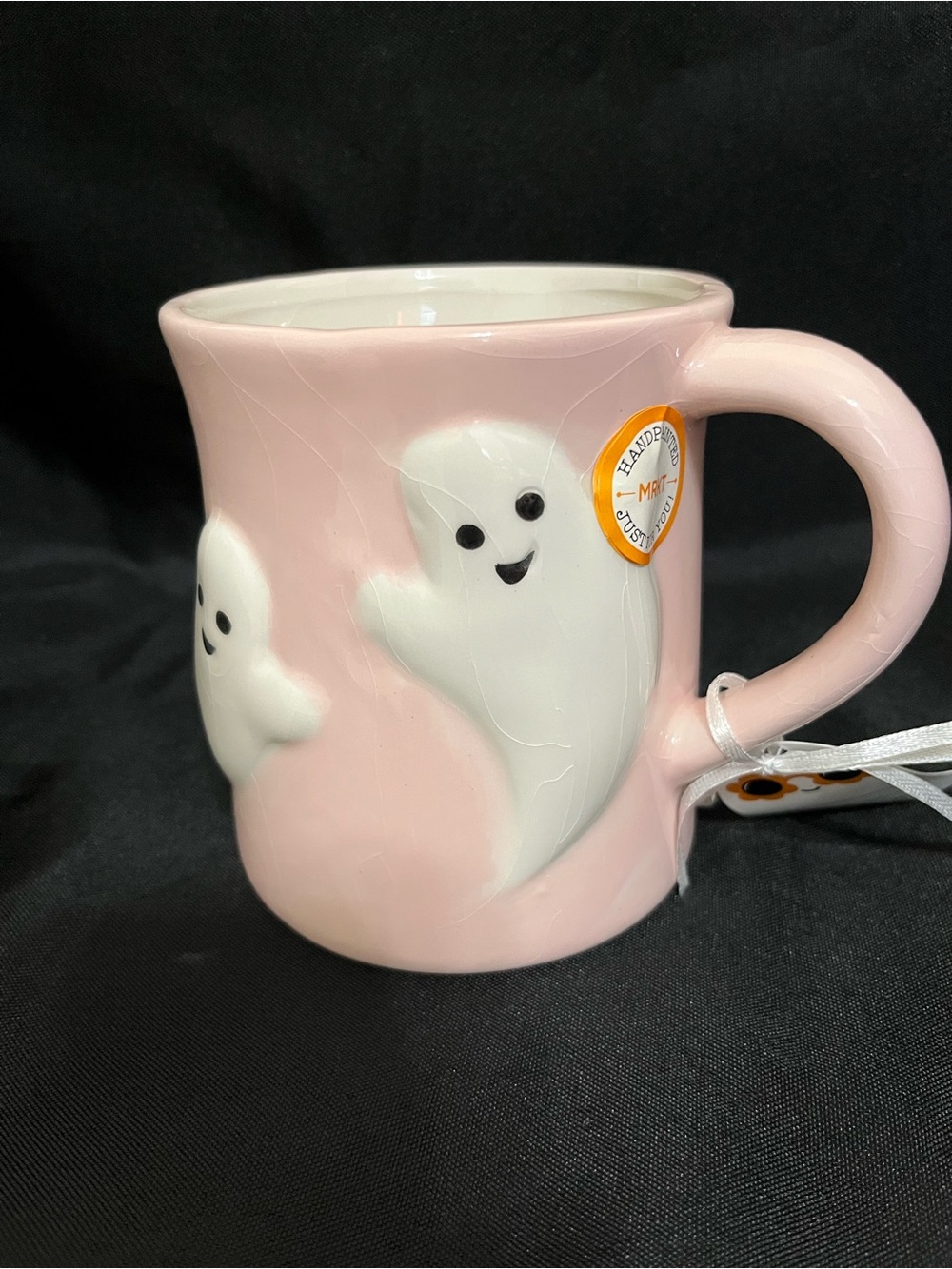 Handcrafted Pink Ghost Ceramic Mug - Cute White Ghost Design